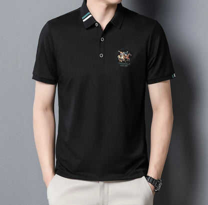 2024 Men's Cotton New Summer Exquisite Embroidered Short sleeved Polo Shirt Business Leisure Breathable T-Shirt Top Men's Wear