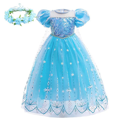 Children Snow Queen Costume Kids Elsa Cosplay Performance Sequins Disguise Girls Princess Party Elegant Fantasy Halloween Dress