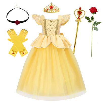 Belle Princess Dress Girls Cosplay Beauty and The Beast Cinderella Snow White Costumes Kids Halloween Carnival Clothes