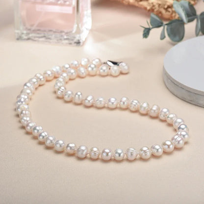 8-10MM Baroque Natural Freshwater Pearl Necklaces for Women 925 Sterling Silver Necklaces Jewelry 40-50cm Length