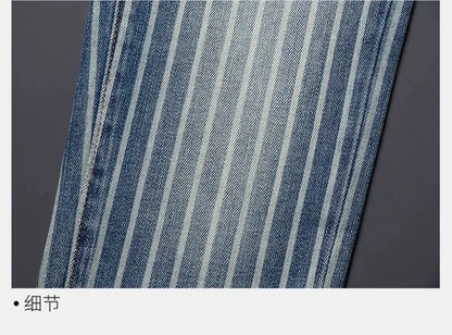 Autumn and Spring Fashion American Vintage Straight-leg Striped Jeans Men's Casual Comfortable Sports High-quality Denim Pants