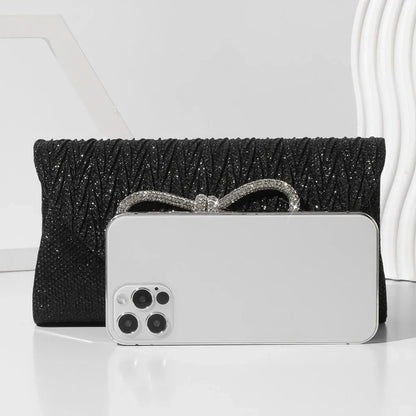 Women Elegant Evening Handbag Shiny Crystal Bow Flap Clutch Purse Envelope Dinner Evening Clutch Bags Wedding Party Prom Purse