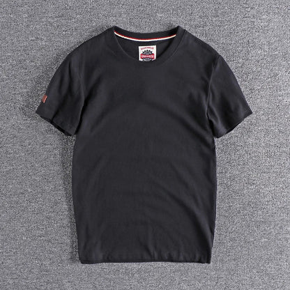 Summer New American Retro Short-sleeved O-neck Solid Color T-shirt Men's Fashion Simple 100% Cotton Washed Casual Sport Tops