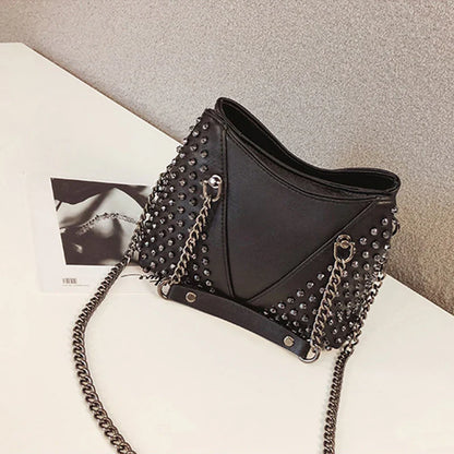 Studded Shoulder Bag for Women Leather Punk Style Rock Rivet Crossbody Bag Handbag with Chain Wallet Purse for Girls