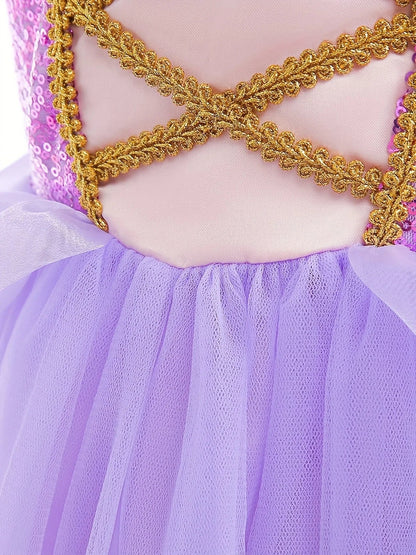 Baby Girls Deluxe Elegant Rapunzal Princess Dress Cosplay Costume Kids Halloween Birthday Party Vestido Purple Puffy Dresses