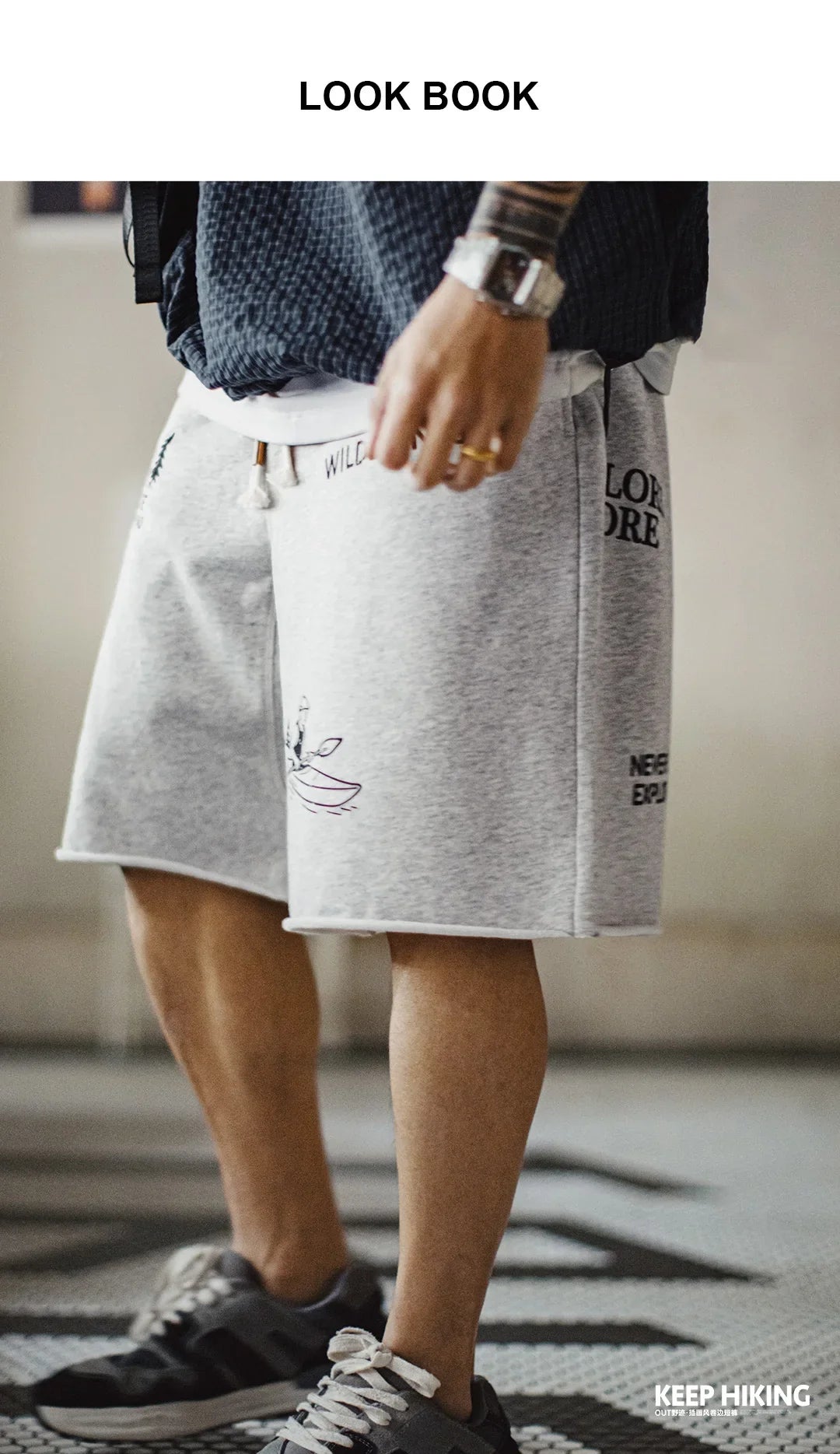 Summer Men's Shorts Retro Print Loose Sport Shorts Elastic Waist Casual Shorts American Knitted Knee-Length Short