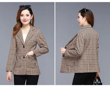 Ladies Casual Short Plaid Blazer