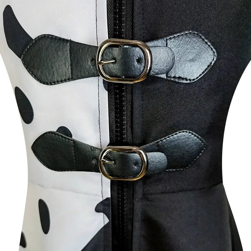 Cruella Deville Costume Black Dalmatian Jumpsuit Dress Girls Halloween Cosplay Party Dress up