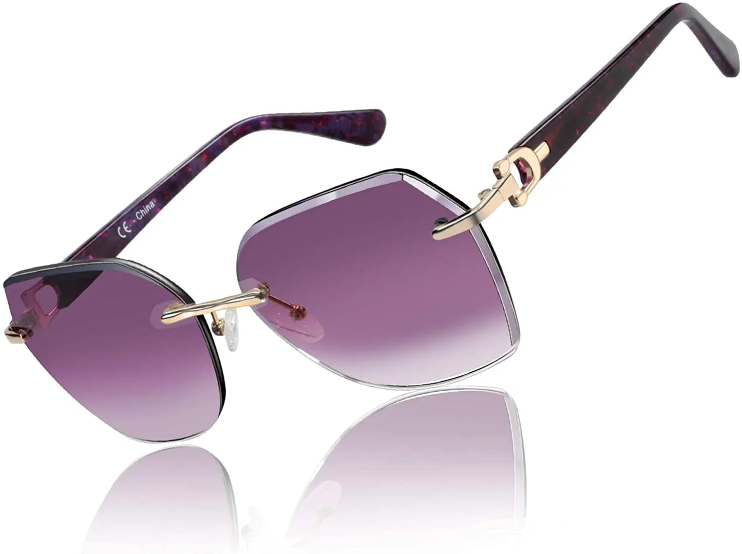 Fashion Women Rimless Sunglasses for Ladies Trendy Geometric Diamond Cutting Gradient Lens UV Protection Shades