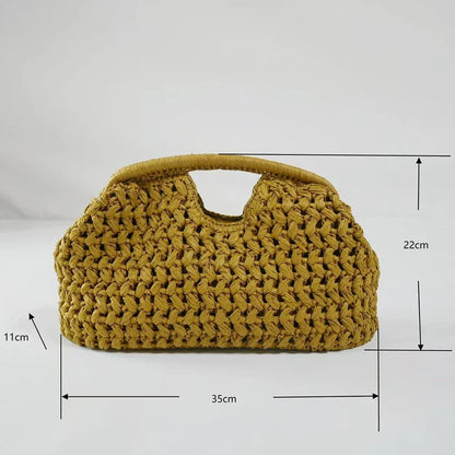 Natural Fiber Snap Clutch Bag,Spanish Seaside Women's Straw Woven Handbag,Summer Beach Travel Vacation Evening Elegant Purse