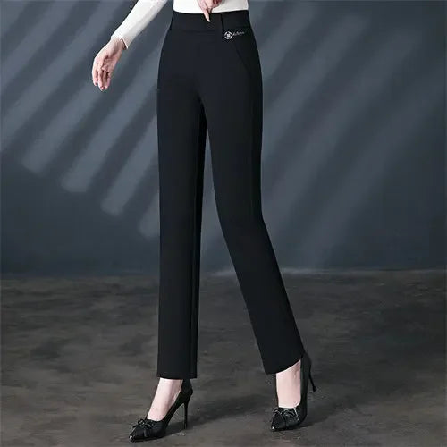 Black Women's High Waist Stretch Suit Pants, Fashion Slim Trousers, Purple Green Brown Pantalones, Asian Size M-6XL