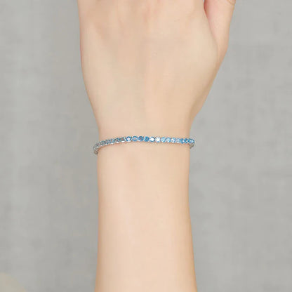 2024 Original Full 3mm Red Zircon Tennis Bracelet for Women S925 Silver Sea Blue High Carbon Gemstone Link Bracelets Gift