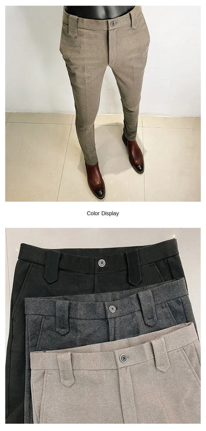 2025 Winter Men Suit Pants Woolen Thicken Keep Warm Formal Trousers Pantalones Hombre Solid Casual Slim Fit Pants Men Clothing