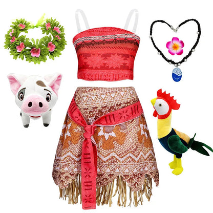 Halloween Fairy Princess Moana Costume Girl Cosplay Vaiana Vintage Adventure Kids Bikini Party Clothes Kids Clothes Set