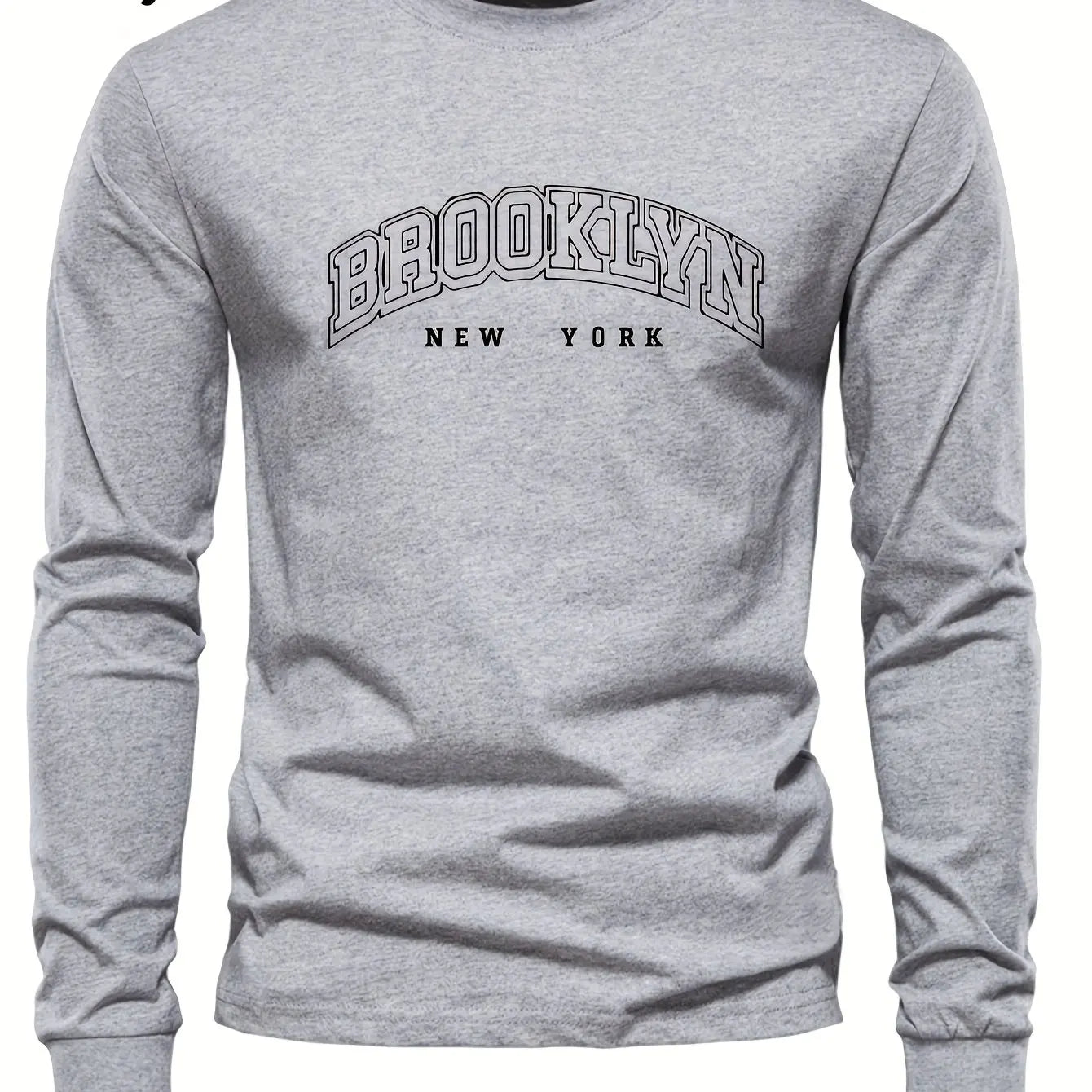 Men's 100% pure cotton loose and comfortable casual sports Brooklyn letter printed round neck long sleeved T-shirt top
