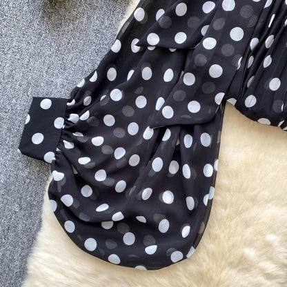 Autumn Leopard Print Blouse Women Bow Neck Long Sleeves Loose Top Korean Style Ins Polka Dot Chiffon Shirt 2025