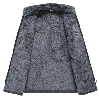 Men's Fleece Zip Up Outerwear Zipper Fleece-lined Stand Collar Thickened Outdoor Jacket Windproof Polar Fleece Coldproof Jackets