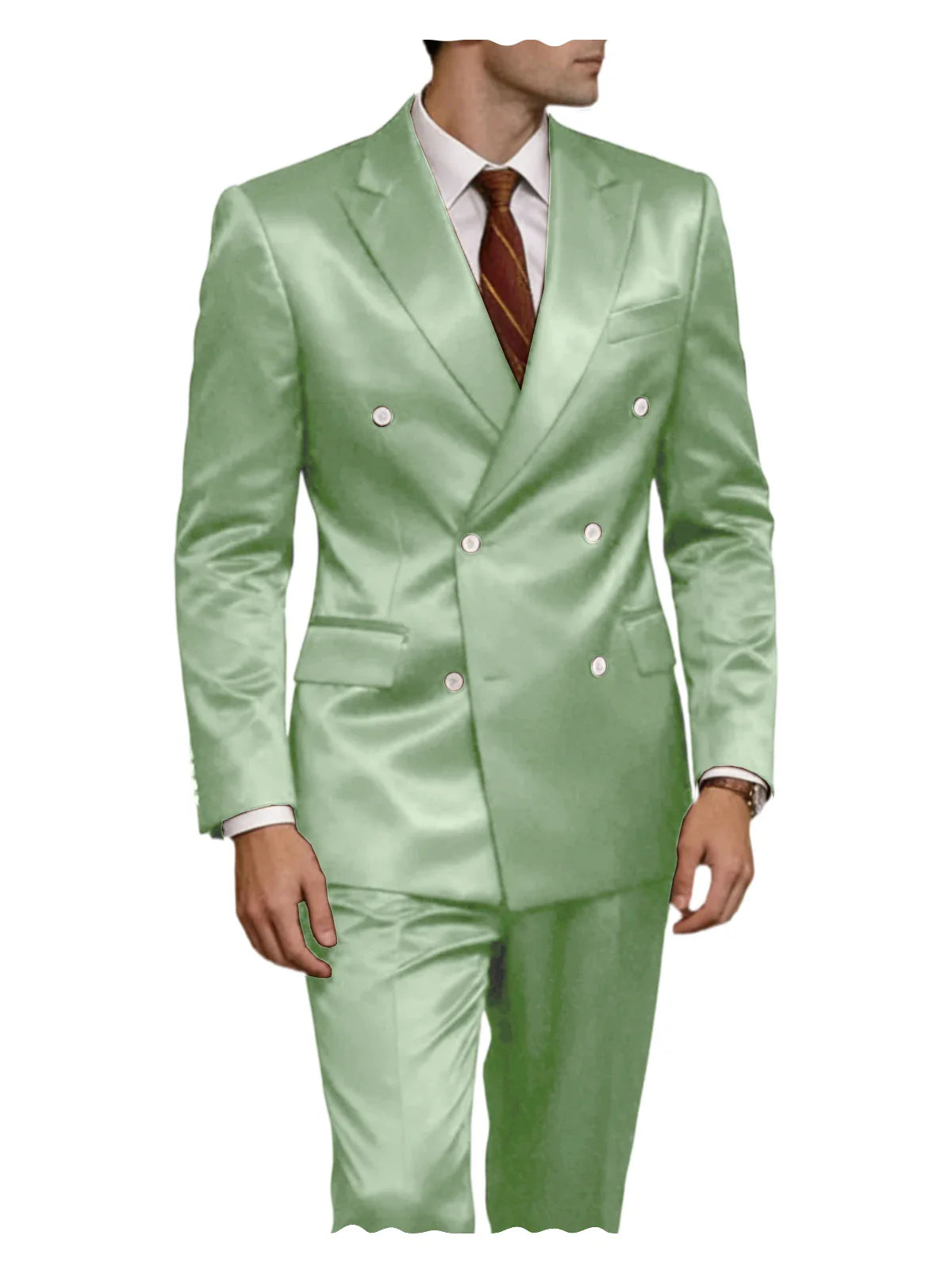 Luxury Men's Shiny Satin 2 Piece Suit Peak Lapel Double Breasted Jacket Pants Elegant Slim Fit Formal Tuxedo for Wedding Party