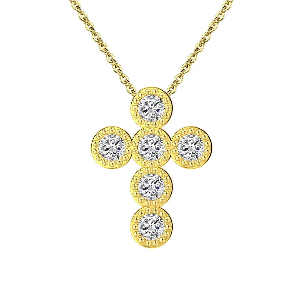 925 Sterling Silver Round CZ Cross Necklace for Women Dainty Simple Brilliant Prayer Religious Pendant Jewelry SN343