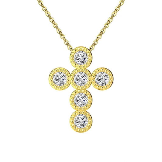 925 Sterling Silver Round CZ Cross Necklace for Women Dainty Simple Brilliant Prayer Religious Pendant Jewelry SN343