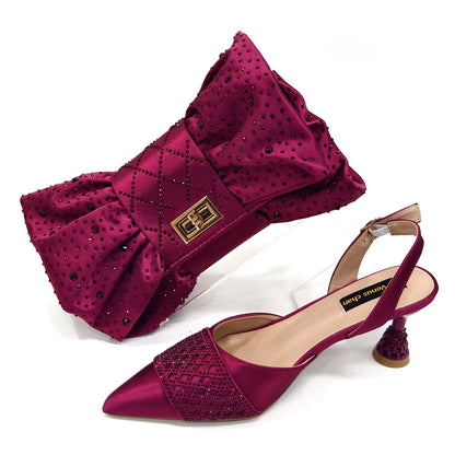2025 New Summer Collection Stylish Italian Women’s Shoes and Bag Set in Gold Colour - Comfortable Mid Heels With Rhinestones