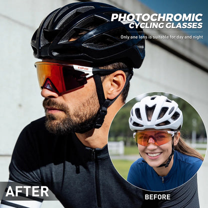 Red Photochromic Cycling Glasses UV400 Men Women Cycling Sunglasses Road Bicycle Goggle MTB Cycling Eyewear