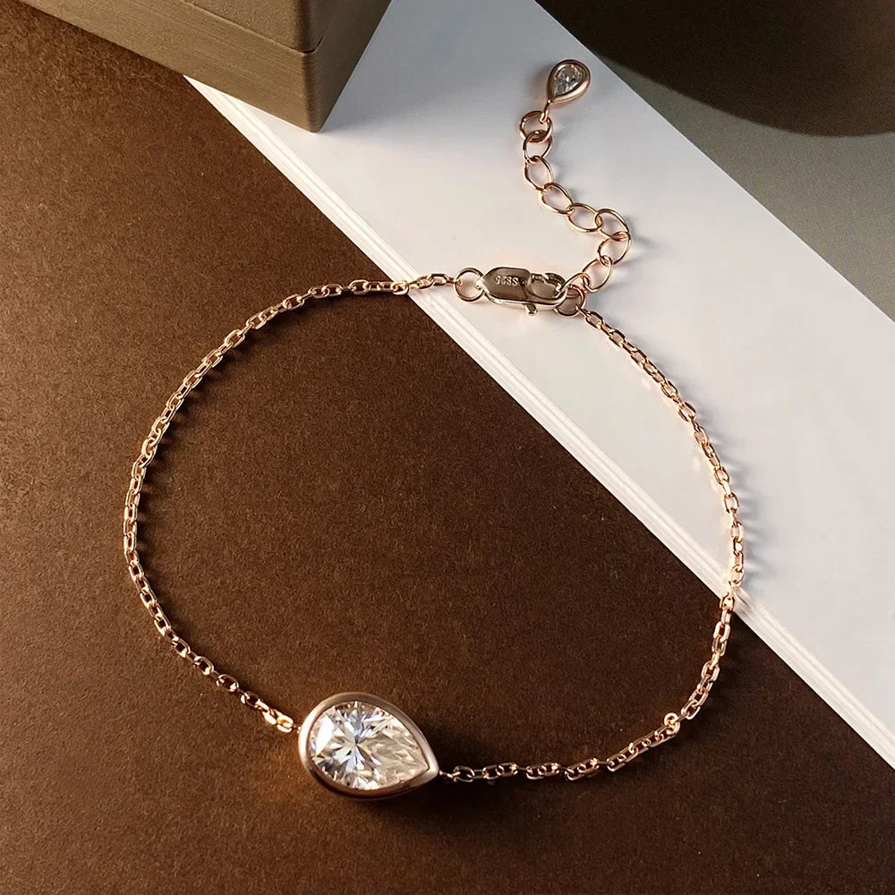 Dainty All Pear Round Cut Moissanite Finger Chain Bracelets Women 14-20cm Wrist Size Adjustable s925 Silver Hand Jewelry