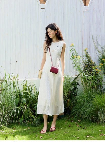 Asymmetric Lace Fishtail Dress 2026 Summer Flower Embroidery Sleeveless Elegant Dress Round Neck Long Dresses MXE35L2301