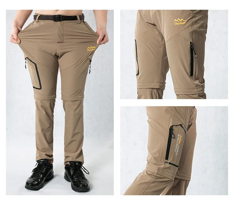Men's Camping Hiking Pants Trekking Stretch Summer Quick Dry UV-Proof Outdoor Travel Trousers Detachable into Shorts