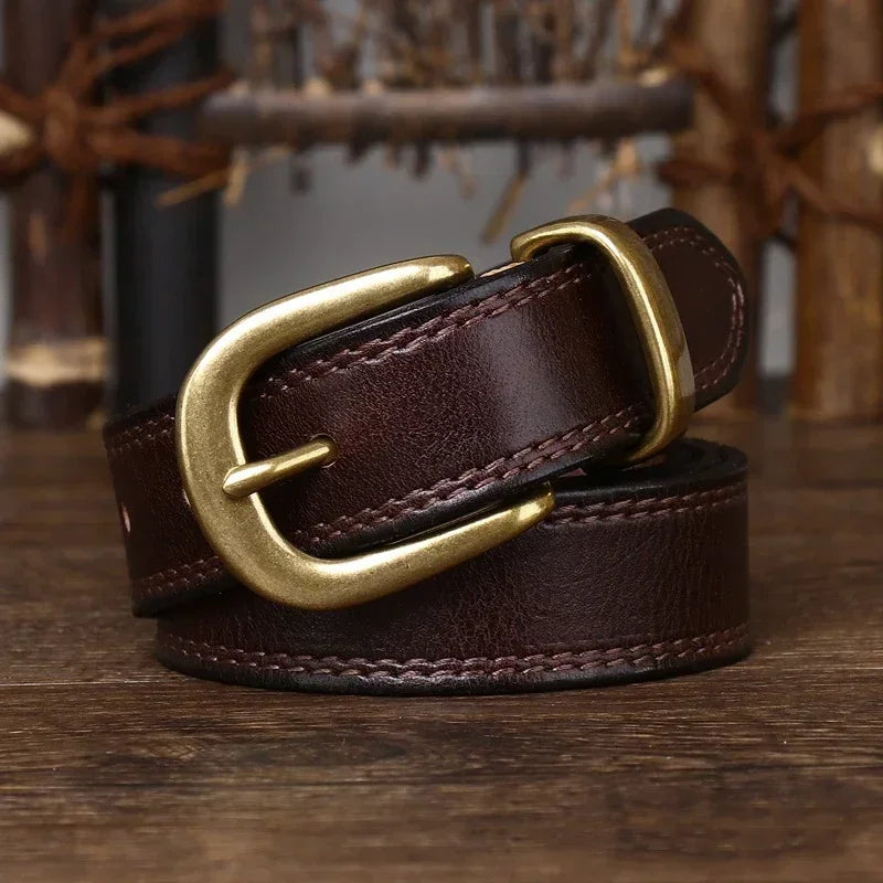 2.8 CM Pure Cowhide Genuine Leather Ladies High Quality Jeans Brass Buckle Belts Cowboy Fashion Designer Belts for Women luxury