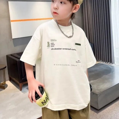 Cooling 100% Cotton Boys' Summer Short Sleeve T Shirt Big Tall Kids Loose Casual Trendy Hot Sale Apparel Wholesale