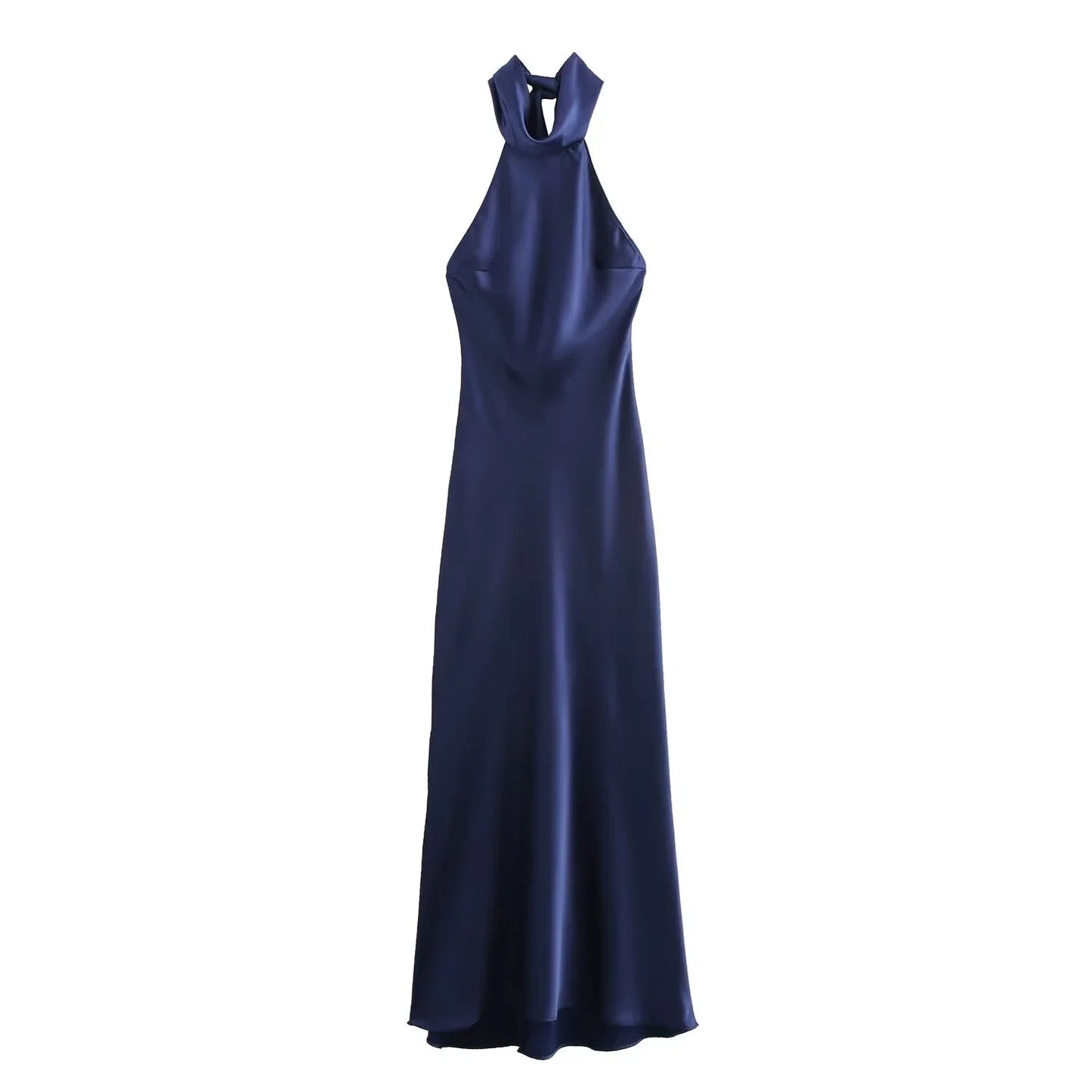 Dress for Women Fashion 2024 Autumn New Bow Sexy Backless French Elegant Halter Neck Satin Texture Midi Dresses