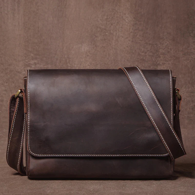 Men's High Quality Genuine Leather Shoulder Bag Vintage Flap Crazy Horse Cowhide Messenger Bag Daily Casual Crossbody Bags