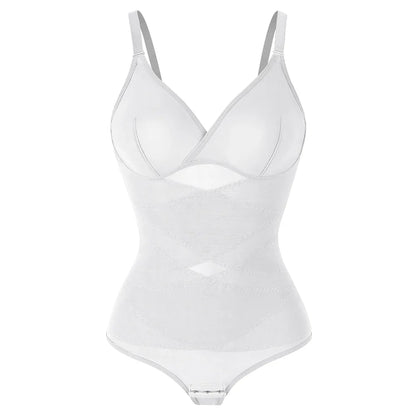 Cross Waist Tummy Control Body Shaping Bodysuit for Women Full Body Control V-Neck Mesh Breathable Briefs Underwear Butt Lifter