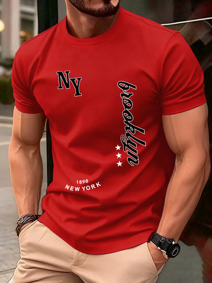 New York Brooklyn 1898 Art Letter T-Shirts Men Summer Cotton O-Neck T Shirt All-Match Casual Top Loose Fashion Man Retro Clothes