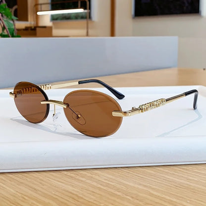 New Oval Rimless Sunglasses Women Luxury Fashion Narrow Sun Glasses Shades Trendy Elegant Diamond Eyewear Lentes De Sol Mujer