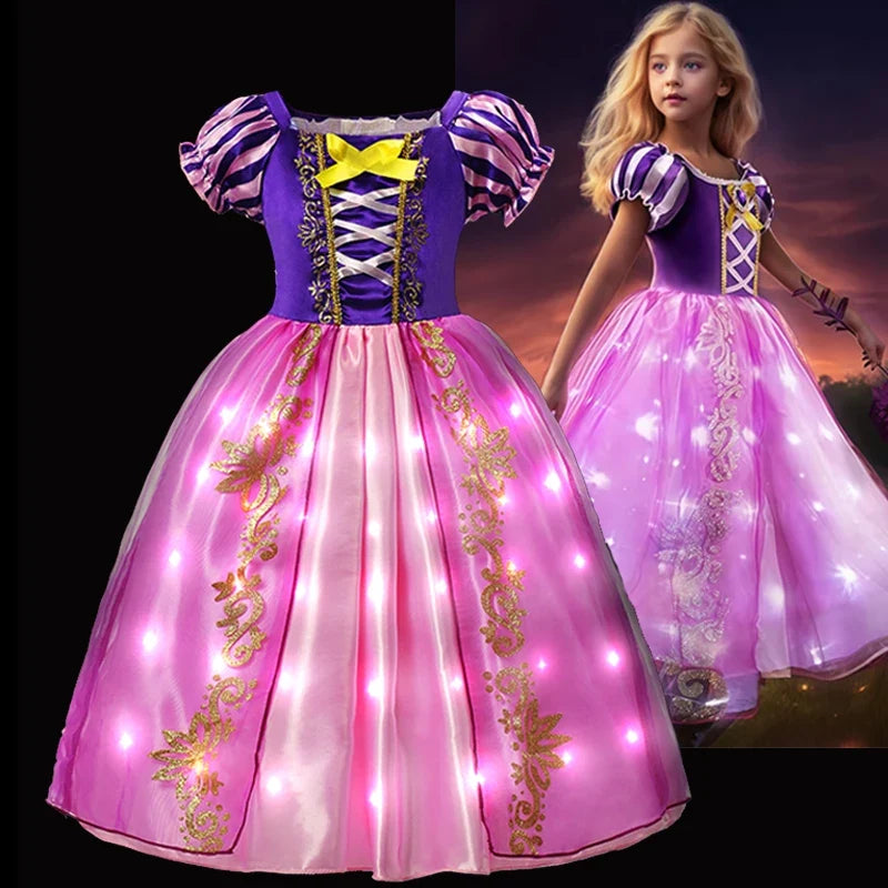 LED Light Purim Candy Dress Girls Rapunzell Princess Dress Costume Toddler Halloween Christmas Cosplay Dress Clothes for Kids