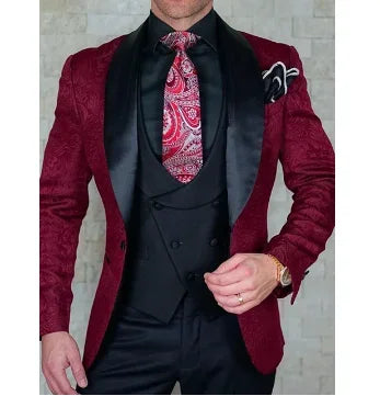 Elegant White Suits for Men Fashion Shawl Lapel Jacquard Male Suit Luxury Formal Party Prom Groom Wedding Tuxedo 3 Piece Set