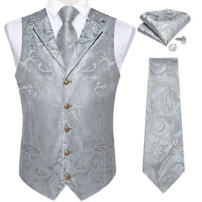 Men's Vest Tie Set Paisley Tuxedo Suit Waistcoat and Necktie Hankerchief Cufflinks for Wedding Party Groom Clothing