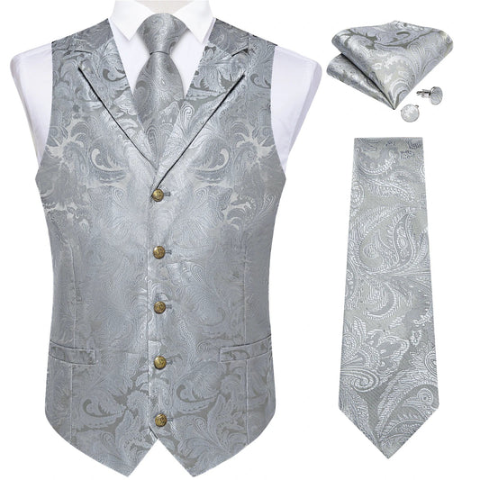 Men's Vest Tie Set Paisley Tuxedo Suit Waistcoat and Necktie Hankerchief Cufflinks for Wedding Party Groom Clothing