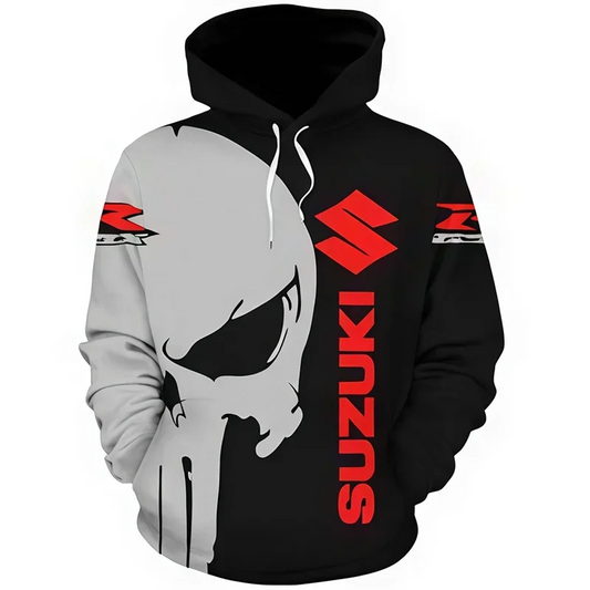 men's casual hoodie, 3D printed long-sleeved top for outdoor motorcycle and bicycle enthusiasts, autumn and winter