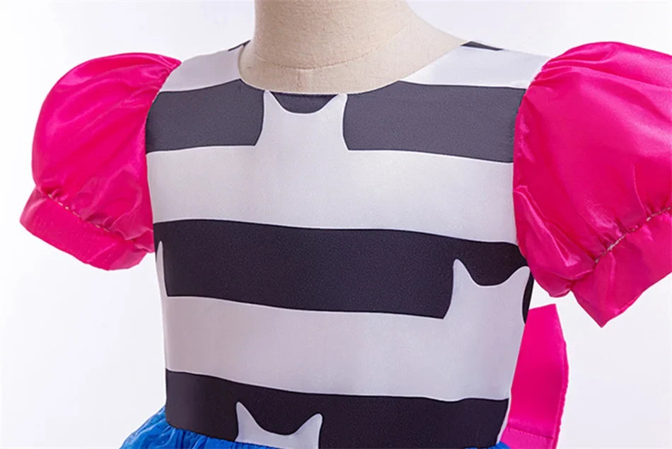 Girls Striped Bubble Sleeve Princess Dress Gabby Doll Cat Hous Cosplay Bow Mesh Fluffy Costume Kid Halloween Birthday Party Gown