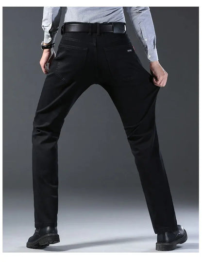 Men's classic high-end fashion versatile jeans, soft and slightly elastic black business denim pants, stylish upper body