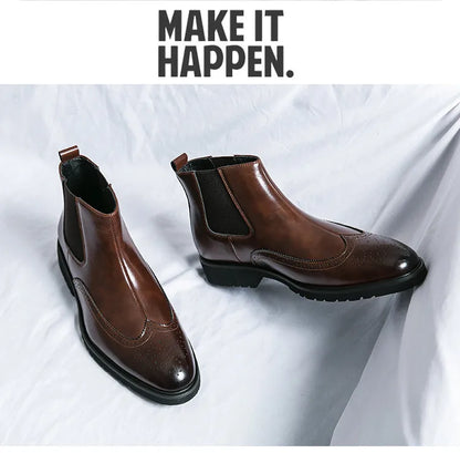 Luxury Men Brogue Boots Men's Ankle Boots High Quality Mens Chelsea Boots Slip on Oxford Formal Business Shoes Plus Size 38-46