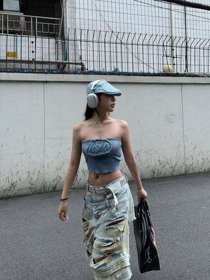 Women Y2k Ripped Jeans Harajuku Wasteland Style Baggy Denim Trouser Vintage Boyfriend Oversize Jean Pants Japanese 2000s Clothes