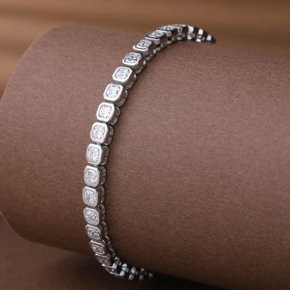 Bezel Set Asscher Cut All Moissanite Tennis Bracelets for Women 925 Sterling Silver Lab Diamond Bracelet Bangle with Certificate