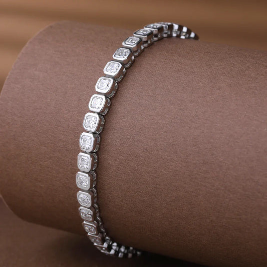 Bracelets Tennis pour Femmes en Argent Sterling 925 avec Moissanite Taille Asscher Sertie et Diamant de Laboratoire, Certificat Inclus