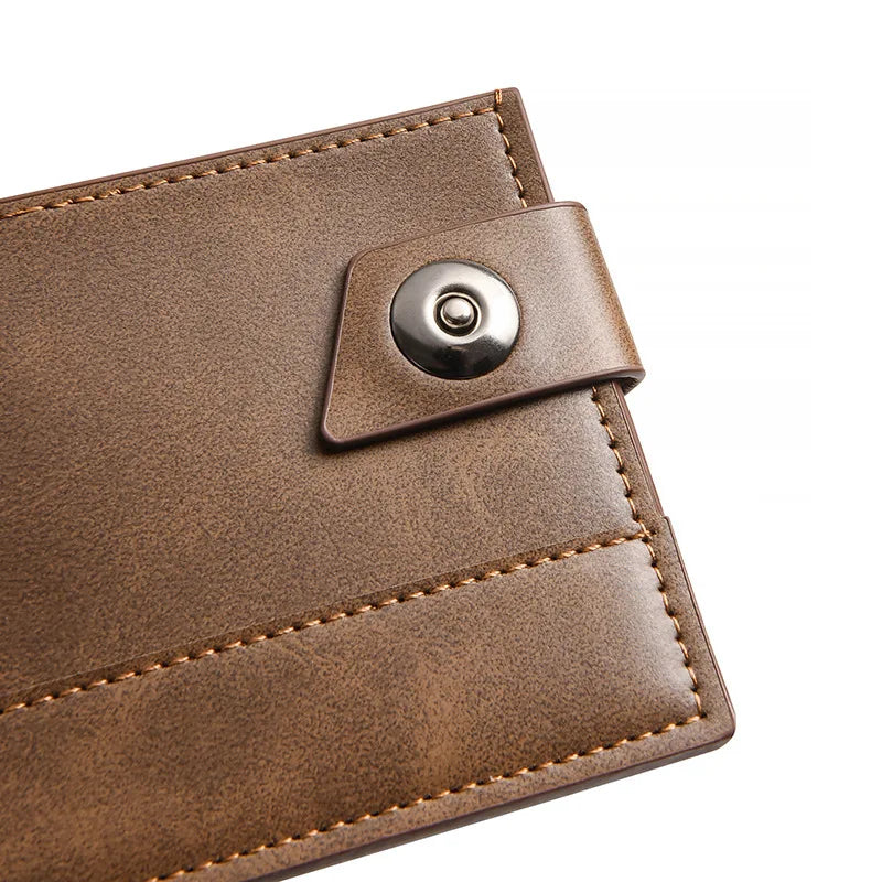 Men's Wallet Pu Leather Short NO Zipper Buckle Wallet Solid Color Wear-Resistant Leather Clip Daily Casual Fashion Zero Wallet