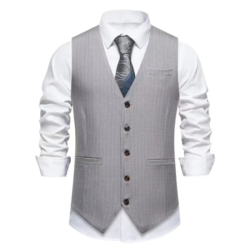 2026 New Red Striped Suit Vest For Men,Fashion Business Formal Wear Casual Khaki/Black Stripes Waistcoats
