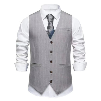 2026 New Red Striped Suit Vest For Men,Fashion Business Formal Wear Casual Khaki/Black Stripes Waistcoats